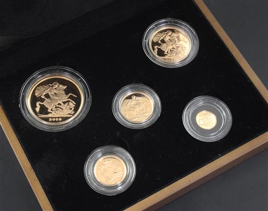A Royal Mint 2009 Gold Proof Sovereign five-coin collection